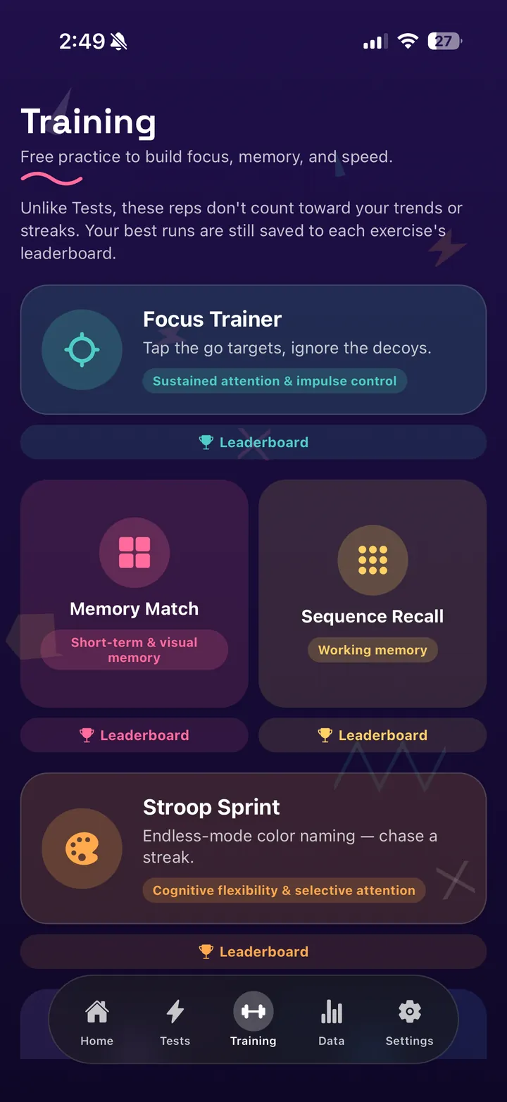 CogTrack free training mode